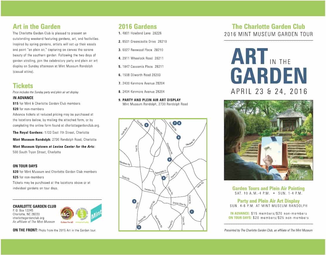 Charlotte Garden Club Art in the Garden Tour 2016.